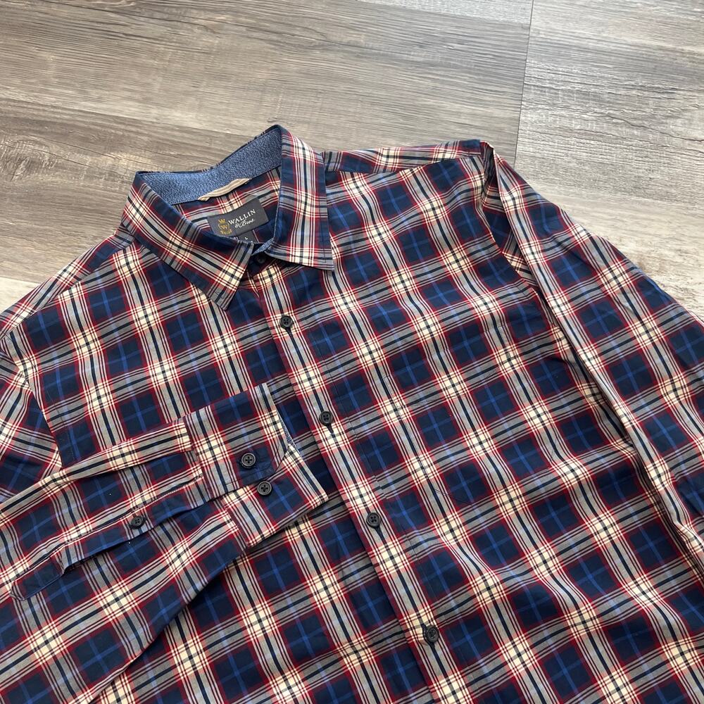 Wallin &‎ Bros Red Blue White Black Lightweight Mens L Button Down Shirt Preppy